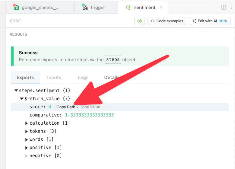 Copy path to sentiment score