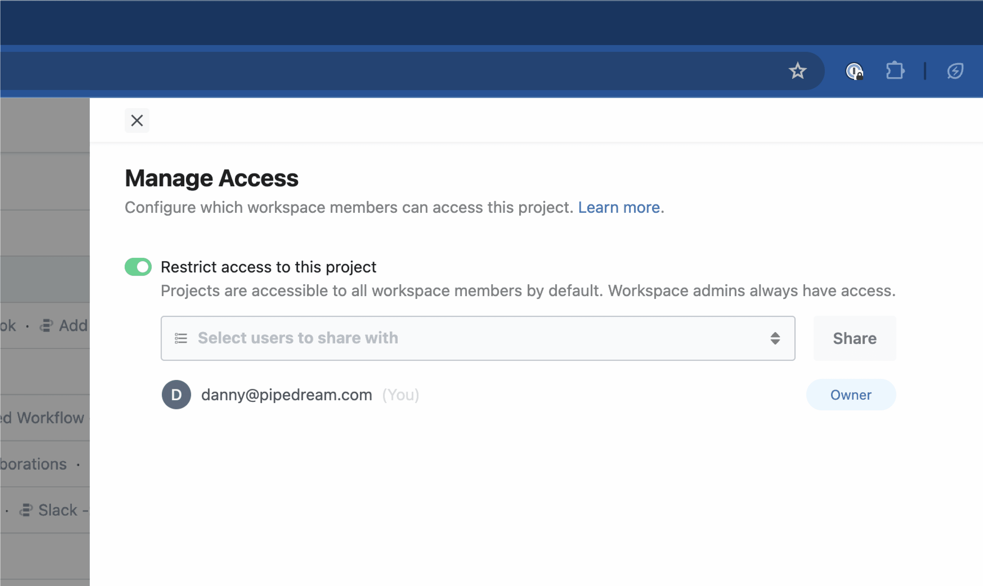 Manage access slideout restricted